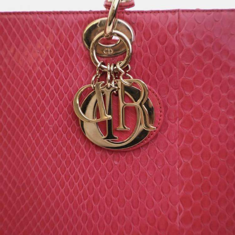 Pre Owned Dior Lady Dior Large Pink Python Shoulder Bag