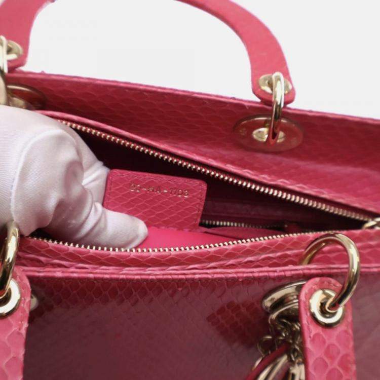 Pre Owned Dior Lady Dior Large Pink Python Shoulder Bag