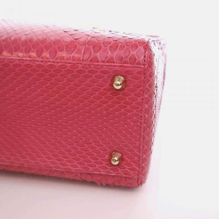 Pre Owned Dior Lady Dior Large Pink Python Shoulder Bag