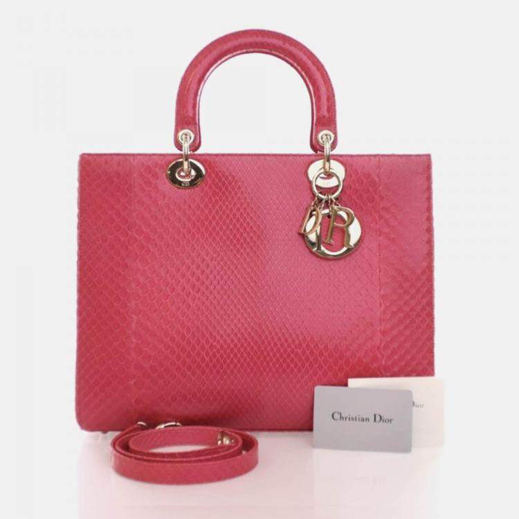 Pre Owned Dior Lady Dior Large Pink Python Shoulder Bag