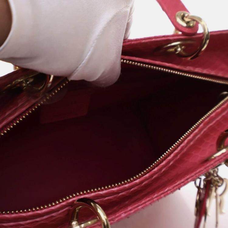 Pre Owned Dior Lady Dior Large Pink Python Shoulder Bag