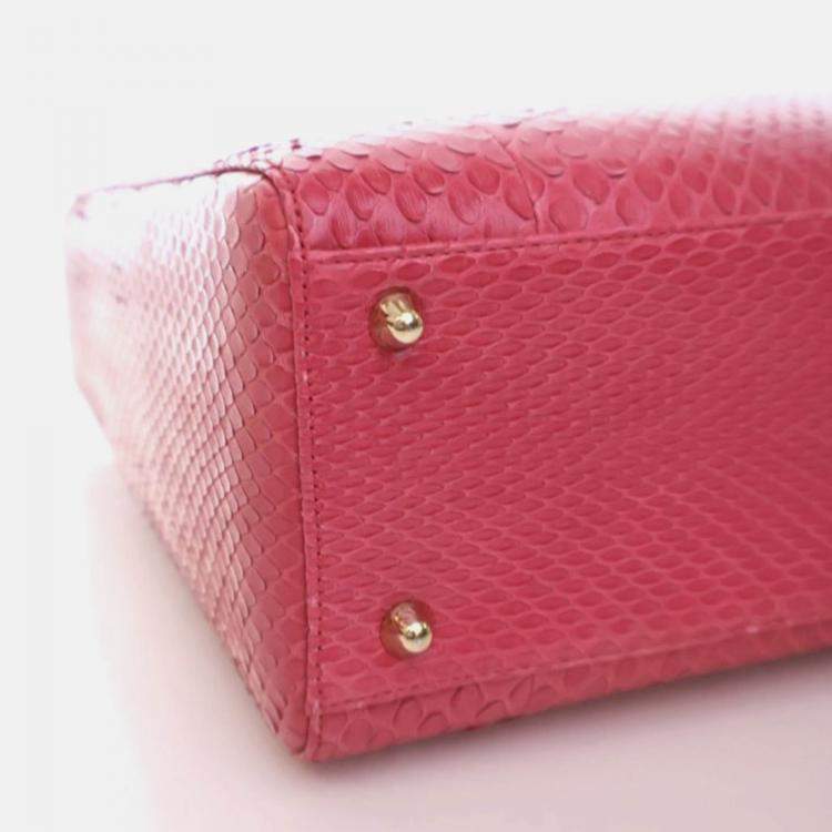 Pre Owned Dior Lady Dior Large Pink Python Shoulder Bag