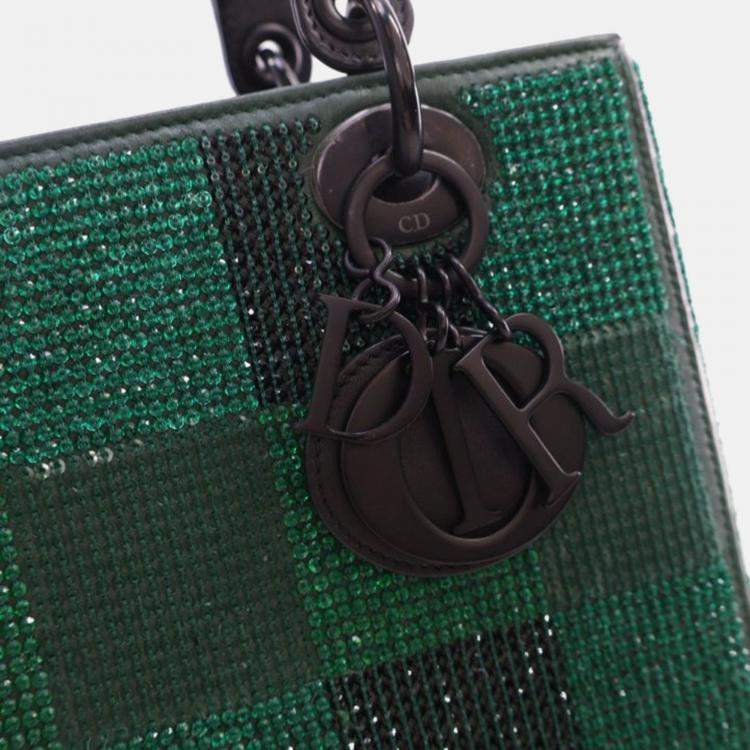 Pre Owned Dior Lady Dior Medium Crystal Embellished Leather Tote Bag