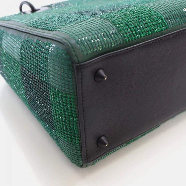 Pre Owned Dior Lady Dior Medium Crystal Embellished Leather Tote Bag