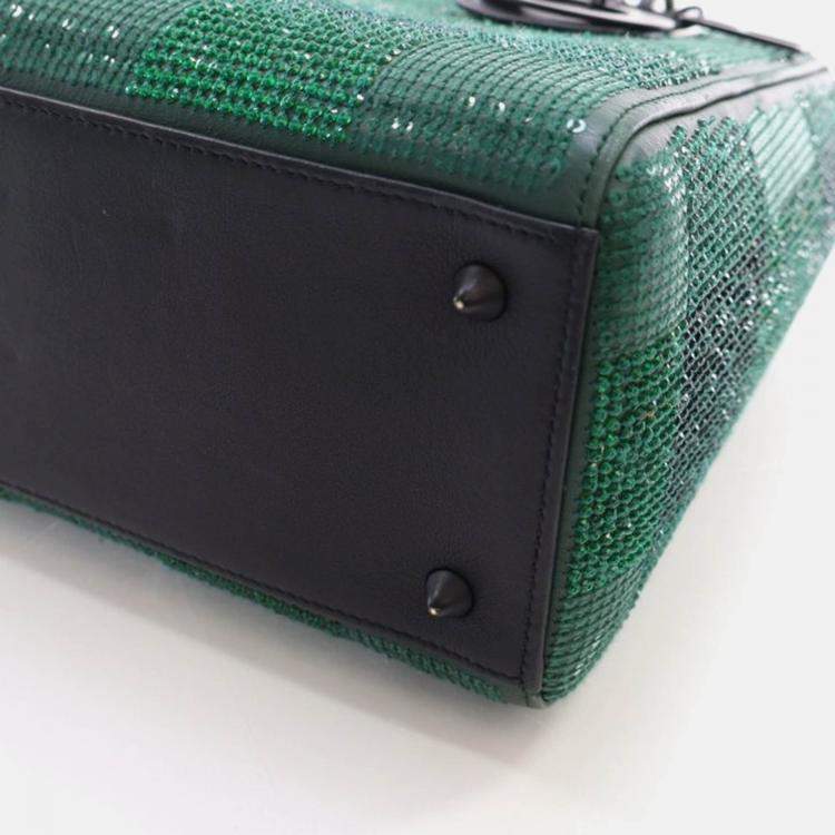 Pre Owned Dior Lady Dior Medium Crystal Embellished Leather Tote Bag