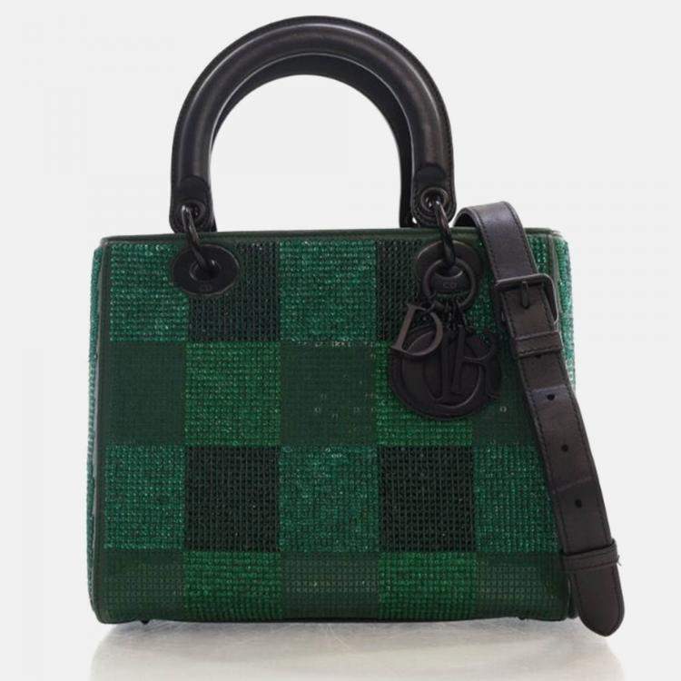 Pre Owned Dior Lady Dior Medium Crystal Embellished Leather Tote Bag