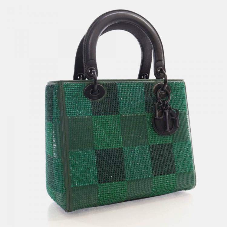 Pre Owned Dior Lady Dior Medium Crystal Embellished Leather Tote Bag