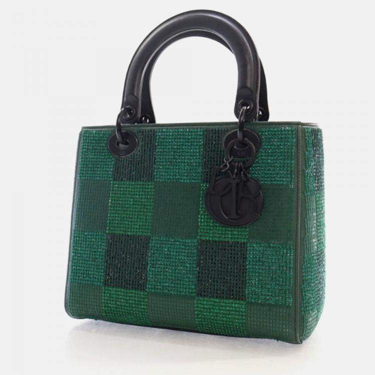 Pre Owned Dior Lady Dior Medium Crystal Embellished Leather Tote Bag