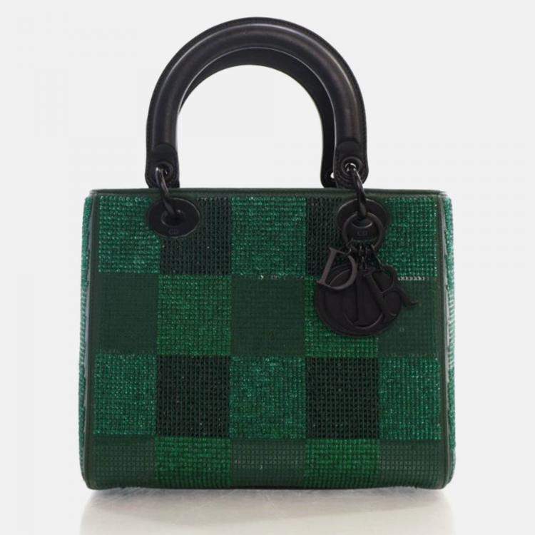 Pre Owned Dior Lady Dior Medium Crystal Embellished Leather Tote Bag