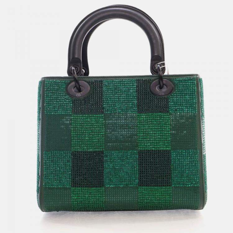 Pre Owned Dior Lady Dior Medium Crystal Embellished Leather Tote Bag