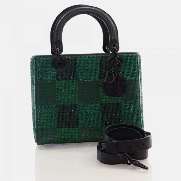 Pre Owned Dior Lady Dior Medium Crystal Embellished Leather Tote Bag