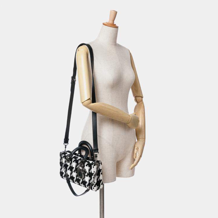 Pre Owned Dior Black White Medium Canvas Macro Houndstooth Lady D Joy