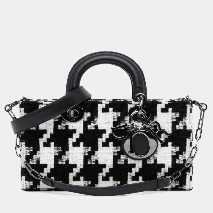 Pre Owned Dior Black White Medium Canvas Macro Houndstooth Lady D Joy