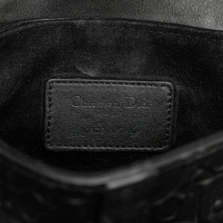 Pre Owned Dior Black Mini Oblique Embossed Calfskin Saddle Bag