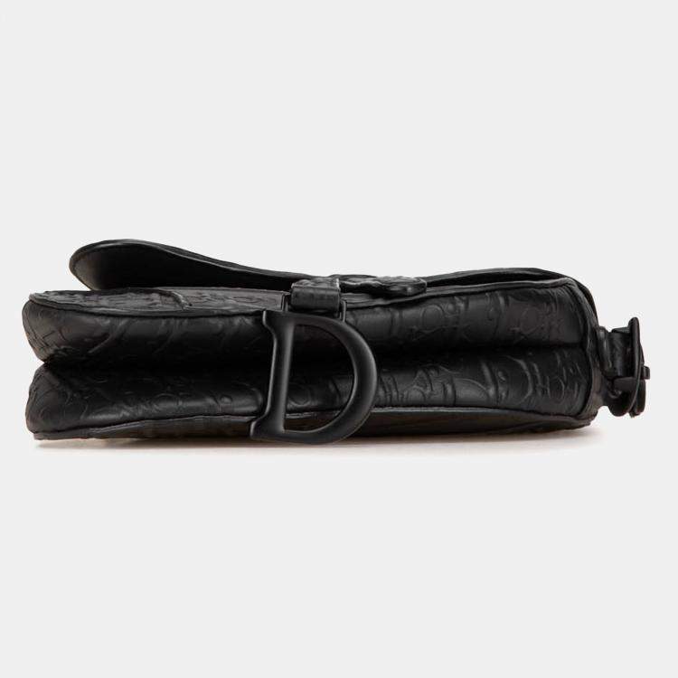 Pre Owned Dior Black Mini Oblique Embossed Calfskin Saddle Bag
