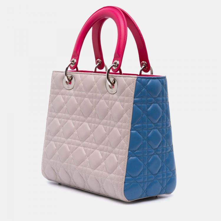 Pre Owned Dior Multicolor Medium Tricolor Lambskin Cannage Lady Dior