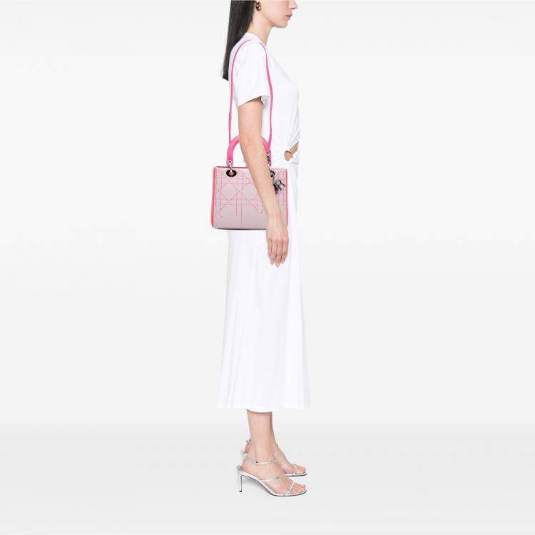 Pre Owned Dior Medium Tricolor Lambskin Macrocannage Stitched Lady Dior