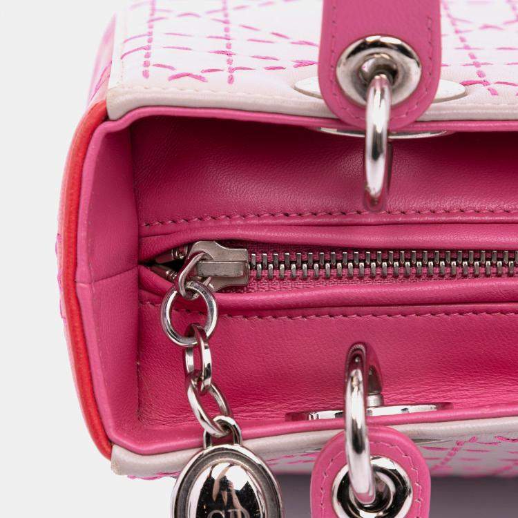 Pre Owned Dior Medium Tricolor Lambskin Macrocannage Stitched Lady Dior
