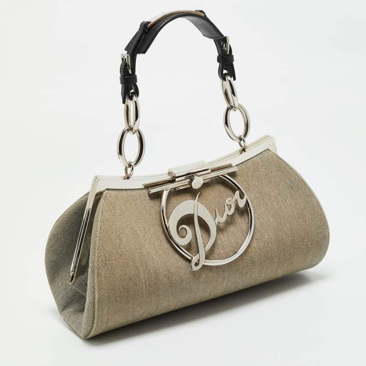 Pre Owned Dior Light Grey Denim Diva Frame Bag