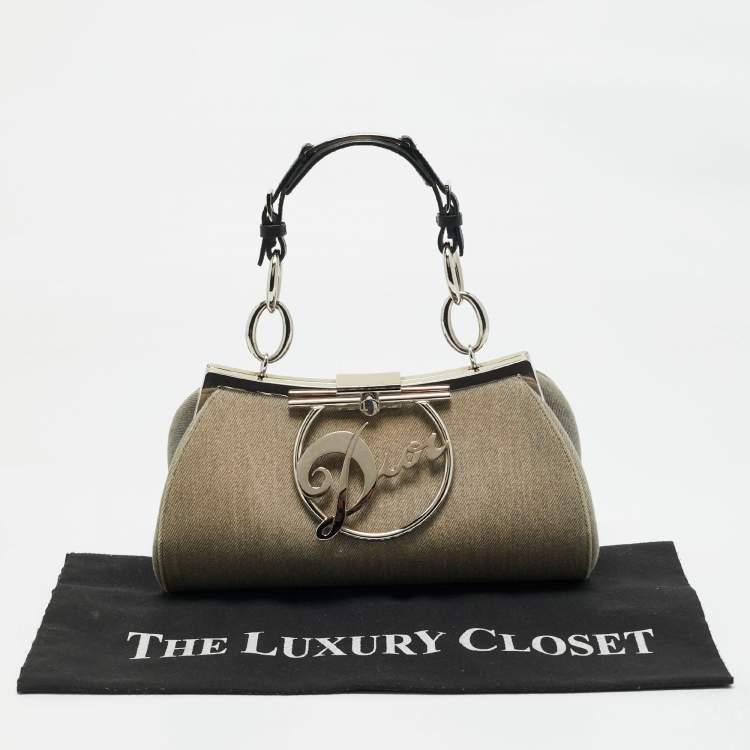Pre Owned Dior Light Grey Denim Diva Frame Bag