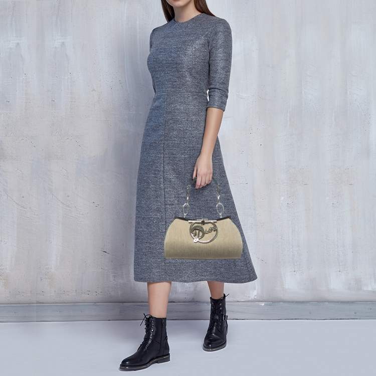 Pre Owned Dior Light Grey Denim Diva Frame Bag