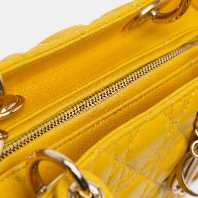 Pre Owned Dior Yellow Medium Lambskin Cannage Lady Dior