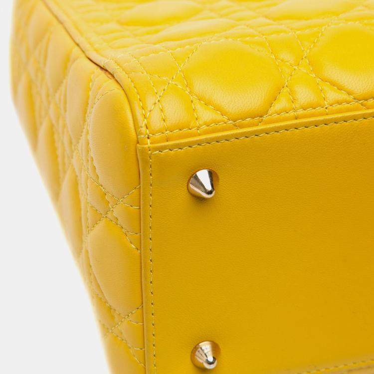 Pre Owned Dior Yellow Medium Lambskin Cannage Lady Dior