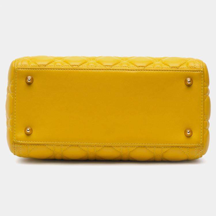 Pre Owned Dior Yellow Medium Lambskin Cannage Lady Dior