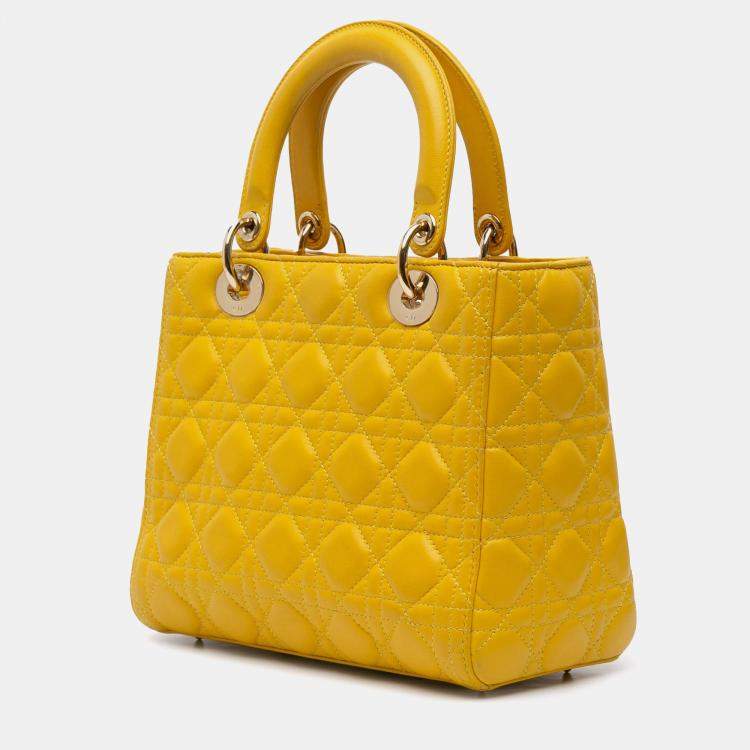 Pre Owned Dior Yellow Medium Lambskin Cannage Lady Dior