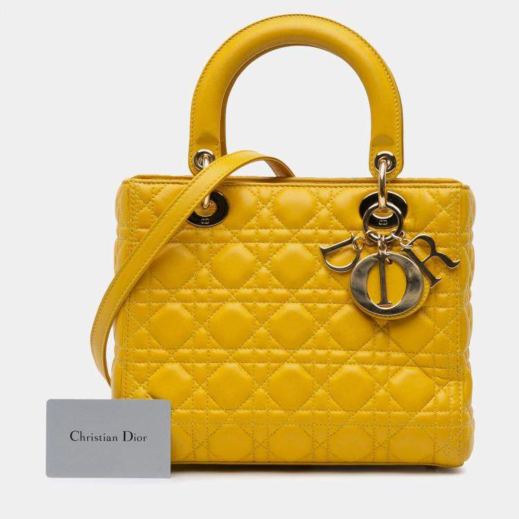 Pre Owned Dior Yellow Medium Lambskin Cannage Lady Dior
