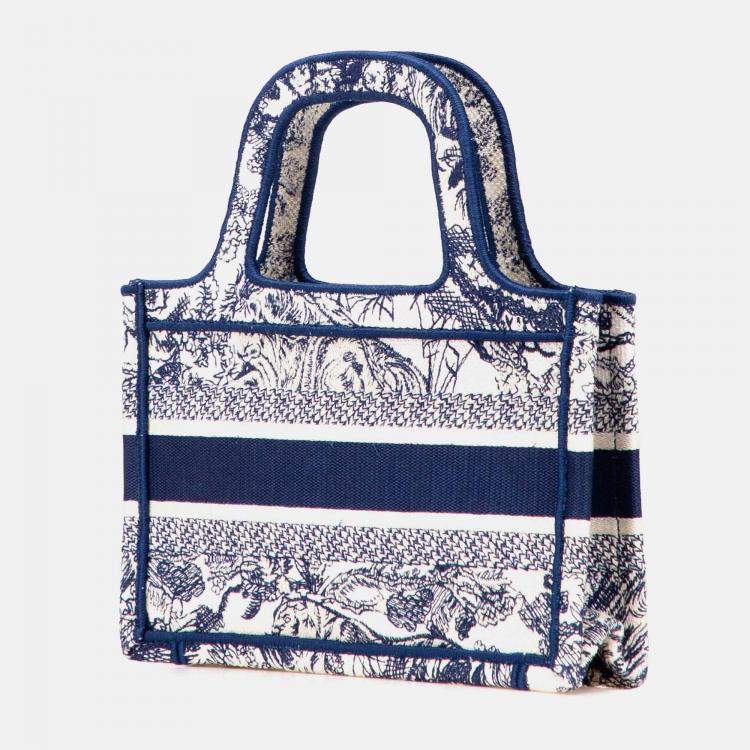 Pre Owned Dior Blue White Mini Canvas Embroidered Dioriviera Toile De Jouy Book Tote