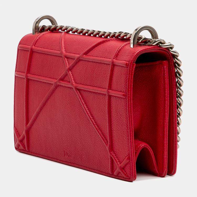Pre Owned Dior Red Small Grained Calfskin Diorama Flap