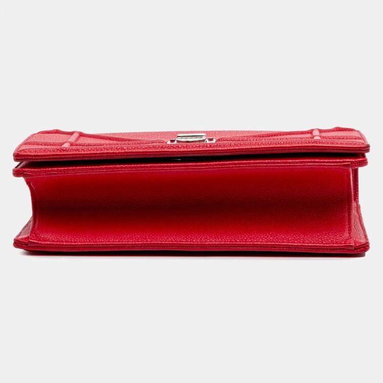 Pre Owned Dior Red Small Grained Calfskin Diorama Flap