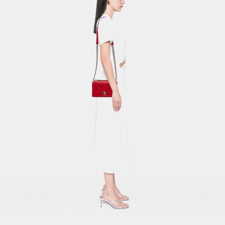 Pre Owned Dior Red Small Grained Calfskin Diorama Flap