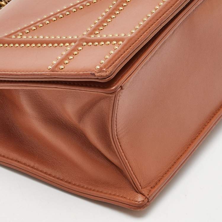 Pre Owned Dior Brown Leather Medium Diorama Studded Flap Shoulder Bag