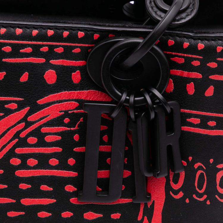 Pre Owned Dior Black Small Smooth Calfskin Painted Heart Clover Lady Dior