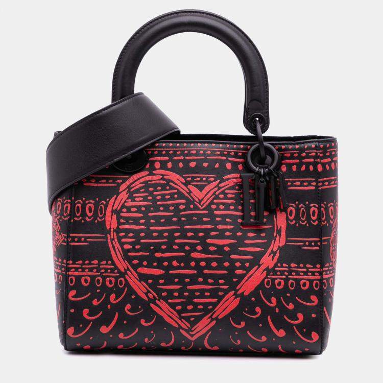 Pre Owned Dior Black Small Smooth Calfskin Painted Heart Clover Lady Dior