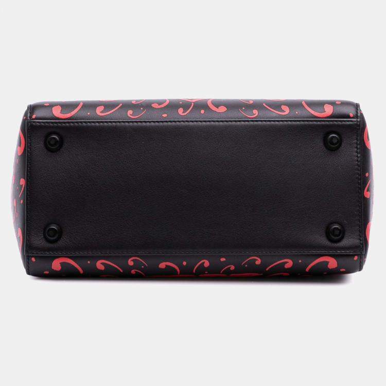 Pre Owned Dior Black Small Smooth Calfskin Painted Heart Clover Lady Dior