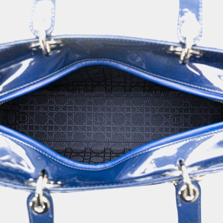 Pre Owned Dior Blue Large Patent Cannage Lady Dior