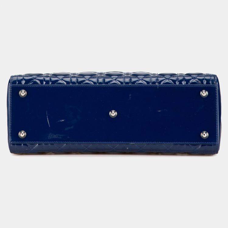 Pre Owned Dior Blue Large Patent Cannage Lady Dior