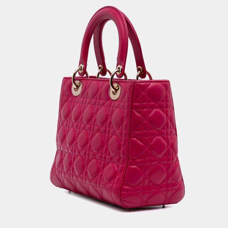 Pre Owned Dior Pink Medium Lambskin Cannage Lady Dior
