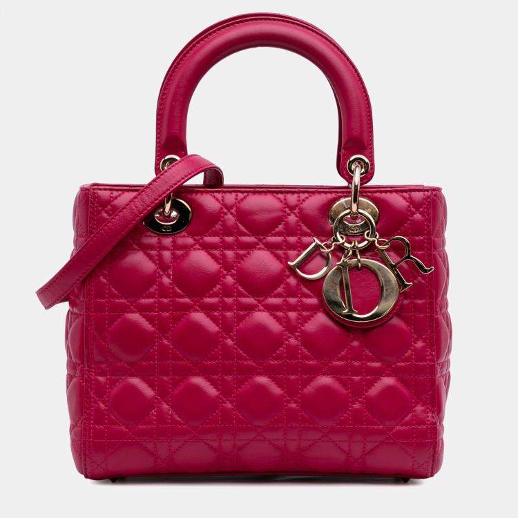 Pre Owned Dior Pink Medium Lambskin Cannage Lady Dior