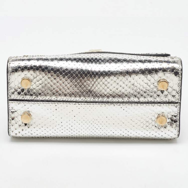 Pre Owned Dior Metallic Silver Python Mini Diorever Tote