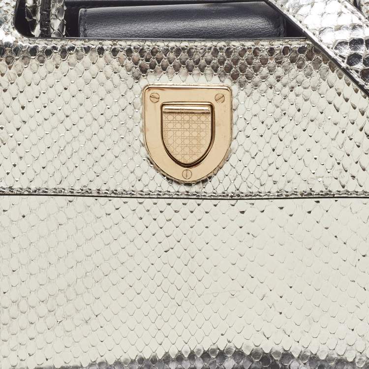 Pre Owned Dior Metallic Silver Python Mini Diorever Tote
