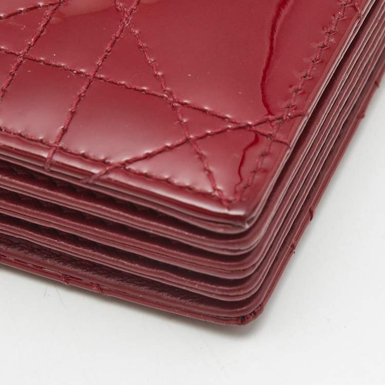 Pre Owned Dior Red Cannage Patent Leather Lady Dior 5 Gusset Card Holder