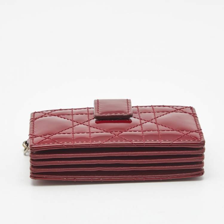 Pre Owned Dior Red Cannage Patent Leather Lady Dior 5 Gusset Card Holder