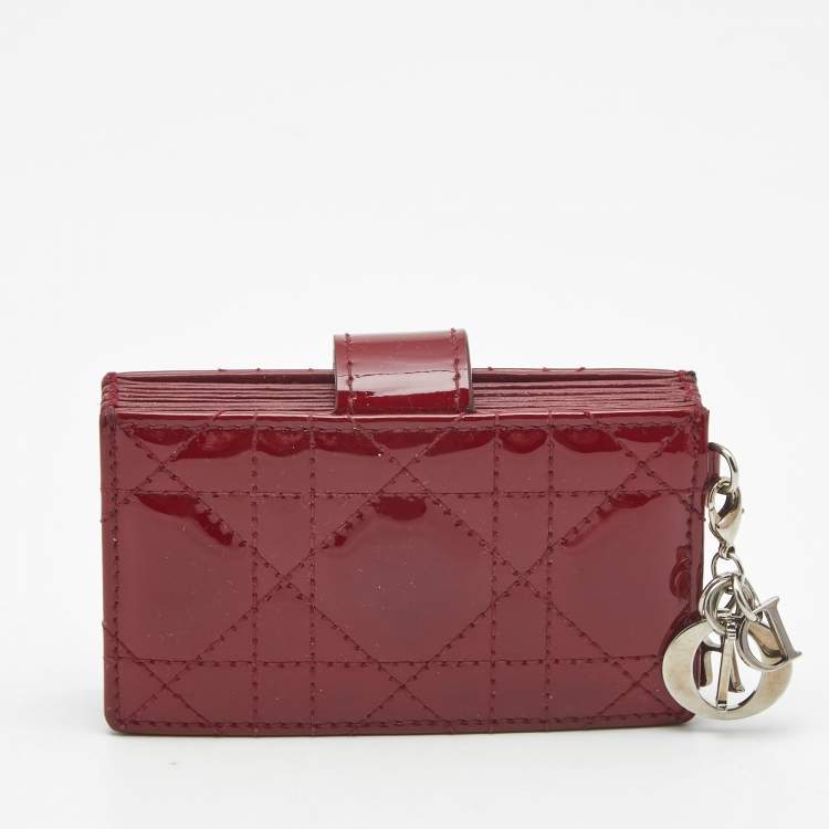 Pre Owned Dior Red Cannage Patent Leather Lady Dior 5 Gusset Card Holder