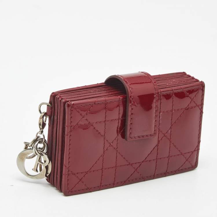 Pre Owned Dior Red Cannage Patent Leather Lady Dior 5 Gusset Card Holder