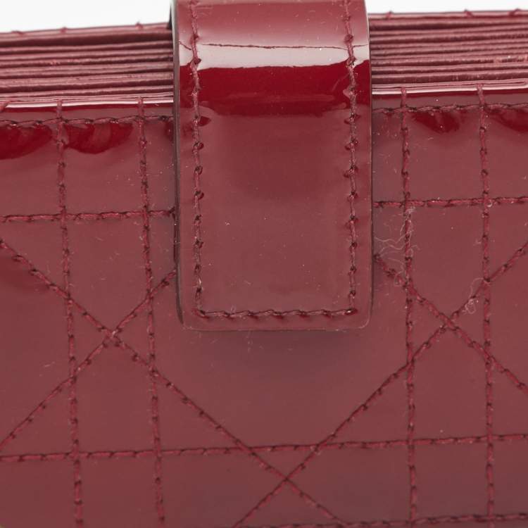 Pre Owned Dior Red Cannage Patent Leather Lady Dior 5 Gusset Card Holder