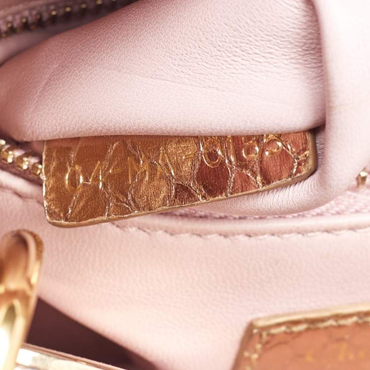 Pre Owned Dior Metallic Gold Python Mini Lady Dior Tote